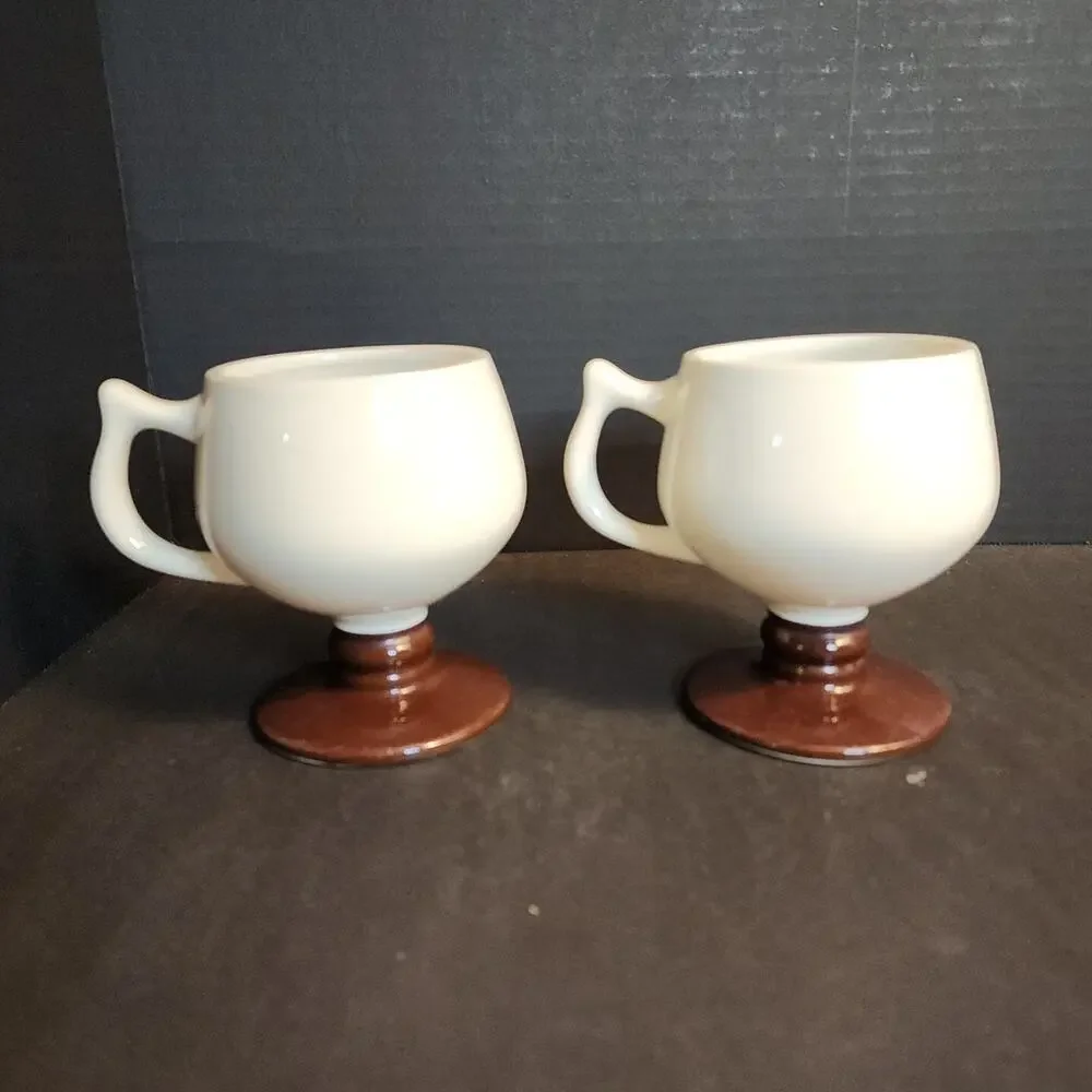 Vtg Hall Footed Pedestal Mug Brown White Restaurant Ware Diner #2274 Qty2